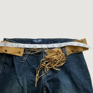 Angels So Sweet Y2K Flare Jeans Blue Denim Lace Up Faux Suede Belt Bell Bottoms thumbnail 4