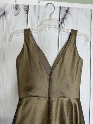 Jim Hjelm Formal Dress Sleeveless V-Neck Sz 4 Taffeta Metallic Bronze Trumpet thumbnail 4