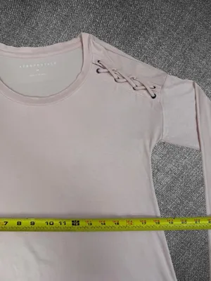 Aeropostale Blush Pink Lace-Up Shoulder Long Sleeve Top Medium thumbnail 7