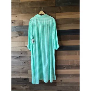 Vintage Mint Green Gingham Nightgown Button Front Midi Sleep Dress thumbnail 11