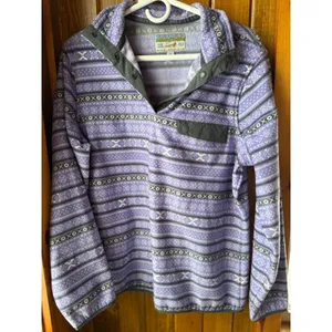 Jachs‎ Classic Womens Fleece Pullover Purple Fair Isle Print Snap Neck Size M thumbnail 2
