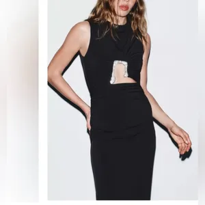 Zara black cutout sparkly‎ midi dress thumbnail 3