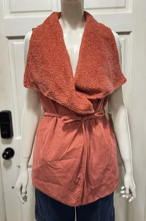 Rocking western wear Rust Orange Sherpa Vest with Belt Tie Size X-Large thumbnail 1