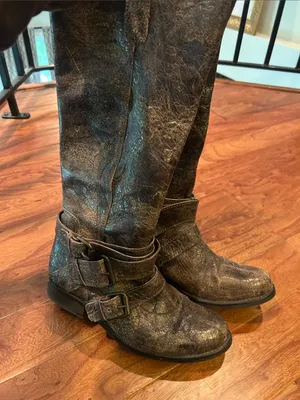Steve Madden Womens Brodiee Riding Boot Brown Crackle Distress Buckles Size 8.5 thumbnail 2