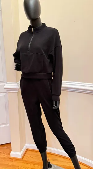 Two Piece Ribbed Set Tracksuit Sport Set Gym Crop Top Mock Neck Blouse Pants thumbnail 1