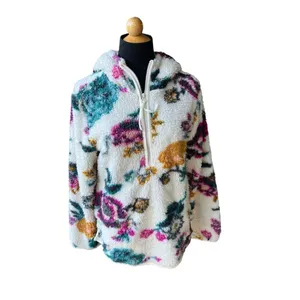 ANTHROPOLOGIE Rosemarie Hooded Sherpa Jacket Teddy Sweater Floral XS thumbnail 7