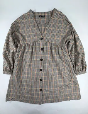 Zara TRF Plaid Babydoll Mini Dress Brown Orange Check Button Front Medium thumbnail 1
