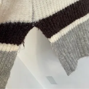 A NEW DAY Striped Open Front Cardigan Gray Cream Tan Brown Long Heavy Sweater M thumbnail 10
