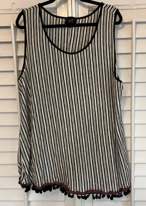 W5 Black And White‎ Stripe Pop Pom Tank Top Size 3X thumbnail 1