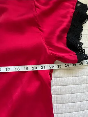 Victoria secret Vtg 80’s red silk blk lace trim short robe OS thumbnail 11