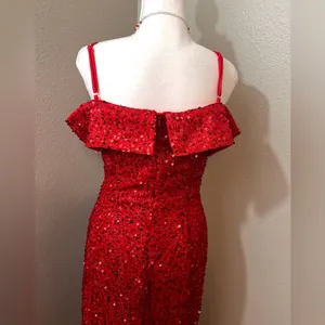 Boutique #613 Red Sequin Off The Shoulder Straps Gown - M-Size 10/12 thumbnail 8