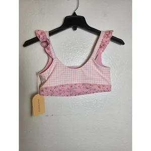 Blogilates Ruffle Corset Bra Pink Gingham Floral Print Activewear Top Medium NWT thumbnail 3