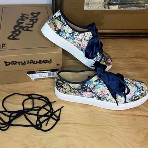 Blue Velvdet Floral Sneakers, Extra Laces thumbnail 1