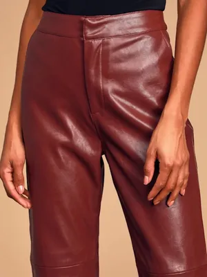 Lulu's Wine Straight-Leg Faux Leather Pants thumbnail 4