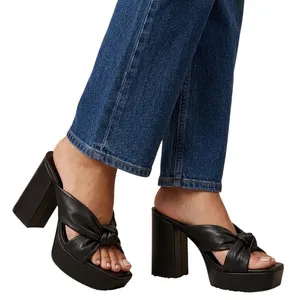 Open Edit Platform Sandals Size 8.5 Black‎ Square Open Toe Knotted Heels thumbnail 1