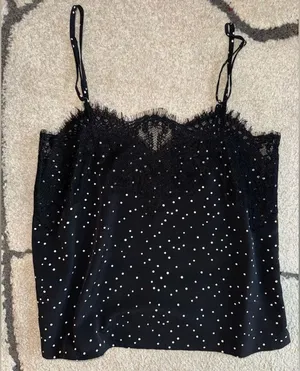 Lulu’s Maddox Eyelash Lace Cami in Black & White Polka Dot thumbnail 6