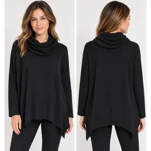 Alice + Olivia Base‎ Black Wool Cashmere Cowl Neck Draped Sweater Tunic Large L thumbnail 2