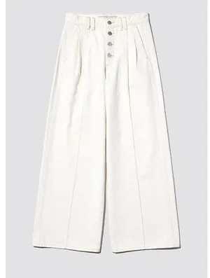 Rokh x GU (Uniqlo) Wide Button Cotton Jeans in Off White thumbnail 3