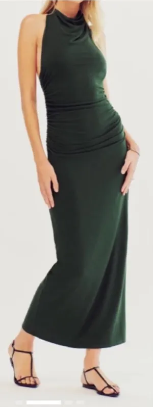 Reformation Jazlyn Knit Dress Midi Maxi Forest Hunter Green Halter Ruched thumbnail 1