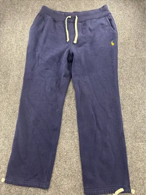 Polo Ralph Lauren Womens L Navy Fleece Sweatpants Yellow Pony Drawstring thumbnail 1