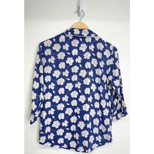 Lauren Ralph Lauren Womens Navy Floral Pajama Top‎ Sleep Shirt Monogram Small thumbnail 3