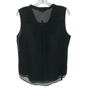 NWT Womens Size Medium Tommy Hilfiger Black Ruffled Tie-Neck Sleeveless Blouse thumbnail 3