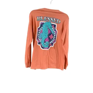 Women's Benny & Belle Long Sleeve Tee M Orange Blue Seahorse thumbnail 4