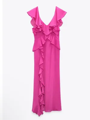 Zara Blogger Favorite Ruffled Pink Slip Dress Small thumbnail 3