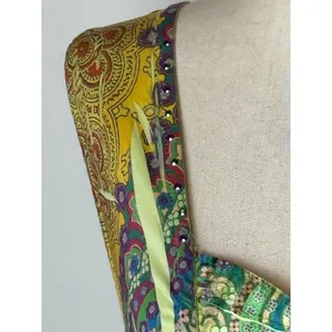One World Dress Women XL‎ Yellow Green Floral Paisley Maxi Casual Boho Colorful thumbnail 9