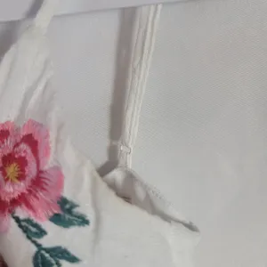 Mi Ami Francescas White Tiered Boho Gauzy Mini Dress Floral Embroidered Size XXS thumbnail 12