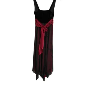 Studio Y 90s Y2K Whimsigoth Black Velvet Midi Dress‎ Red Floral Handkerchief thumbnail 9