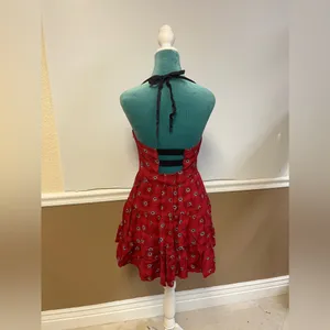 Free People Floral‎ Halter Mini Dress Anthropologie Pin Up Style Red Gray Size 6 thumbnail 5
