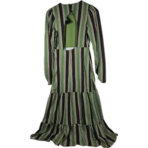 Area Stars Stripe Long Tiered Dress Green Black XS ASDJ23308GS Open‎ Back Maxi thumbnail 2