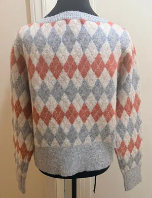 Lush Preppy Argyle Knit Button Up Cardigan In Grey & Mauve - Size M - NWOT thumbnail 5