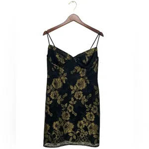 For Love & Lemons Bumble Bustier Mini Dress Black Gold Lace Slip Straps Size M thumbnail 4