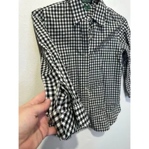 LAUREN RALPH LAUREN Black White Checkered Gingham 100% Cotton Button Up Shirt 0 thumbnail 8