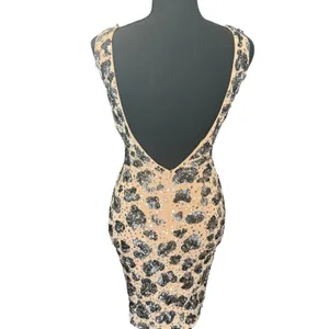 NWT Designer Jovani Sz.00 Mini Dress Sequin Leopard Print Nude Illusion Low Back thumbnail 11