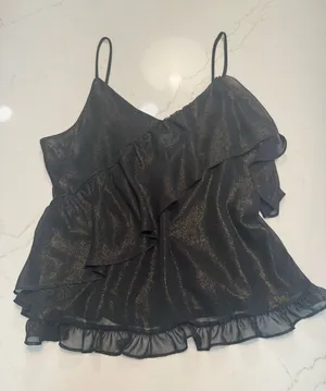 Ro & De Shimmery Black & Gold Ruffle Cami Tank Top thumbnail 1