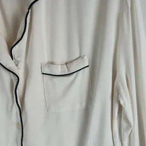 Comfrt Pajama Set Womens XL Cream White Black Piping Long Sleeve Wide Leg‎ Pants thumbnail 10