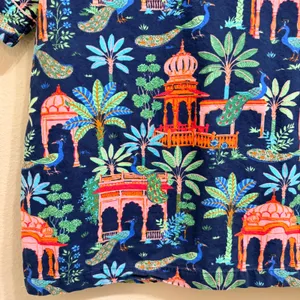 Printfresh Pajama Top Women XS Bagheera Peacock Organic Cotton Short Sleeve Blue thumbnail 7
