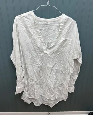 ONeill Womens White Cotton Gauze V-Neck Long Sleeve‎ Tunic Top Size L thumbnail 1