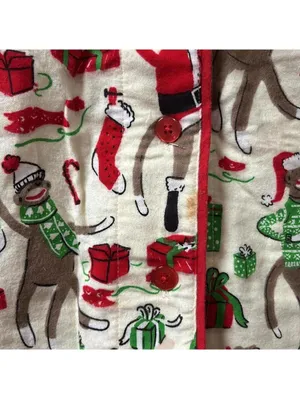 🇺🇸Munki Munki Cream Christmas Theme Long Sleeve Button Down Pajama Holiday Top thumbnail 4