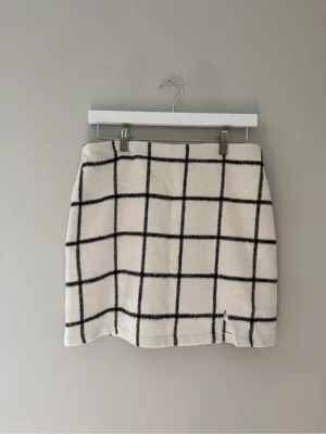 Altar’d State Cream Black Windowpane Plaid Mini Skirt Size Large thumbnail 3