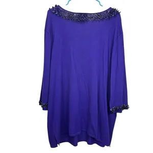 NWT‎ Quacker Factory Purple Beaded Sequins Long Sleeve Knit Top Size 2X thumbnail 6