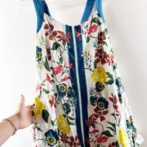 Anthropologie Sleeveless Cross-Back Cotton A-Line Mini Dress White Blue XL thumbnail 6