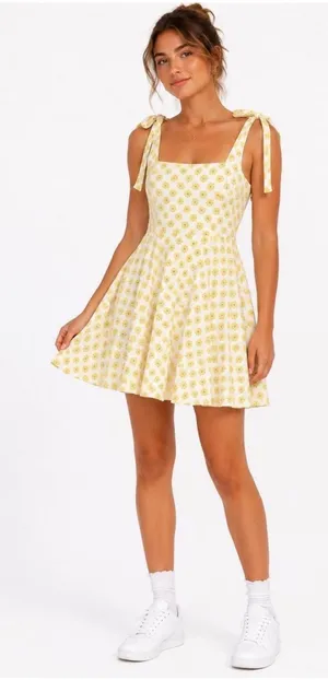 miami Yellow Floral Tie-Shoulder Mini Dress thumbnail 1