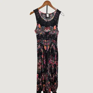 Bila Black Floral Paisley Crochet Lace Smocked Waist Maxi Dress Small YQ023 thumbnail 5