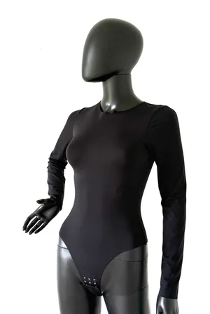Black Slim Fit Bodysuit One Piece Long Sleeve Seamless Top Tee T-Shirt Blouse thumbnail 1