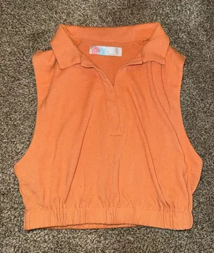 Free People FP Beach Orange Polo Style Sleeveless Cropped Knit Tank Top thumbnail 1