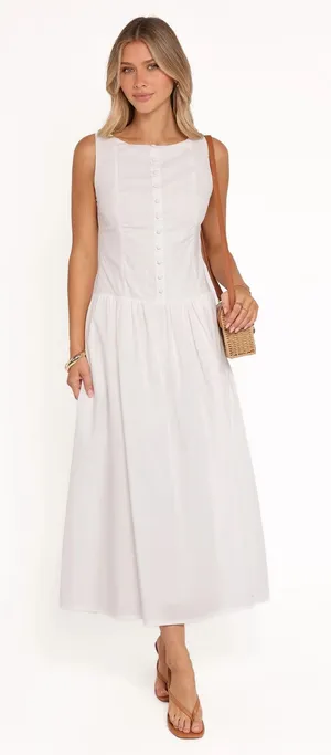 Petal and Pup White Drop Waist Midi Dress thumbnail 1